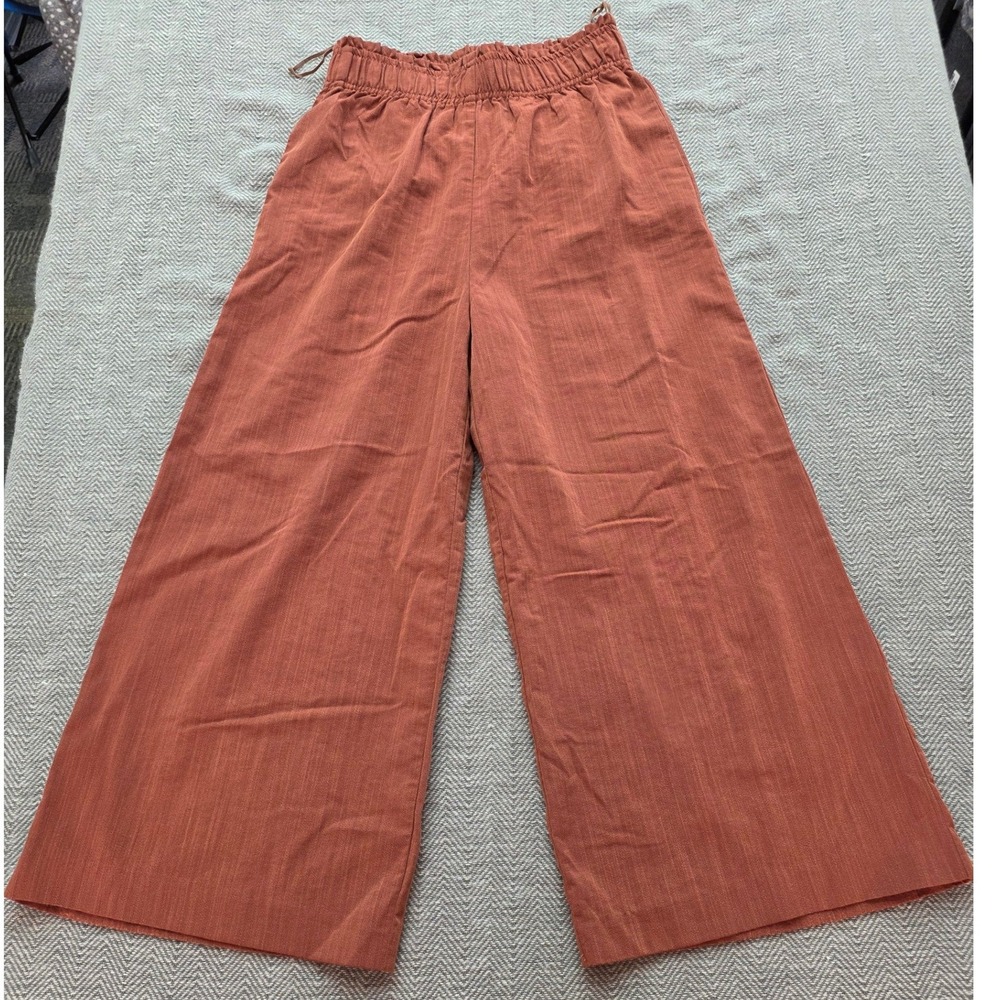 Wishlist Apparel Rust Orange Wide Leg Smocked High Waist Pants Small